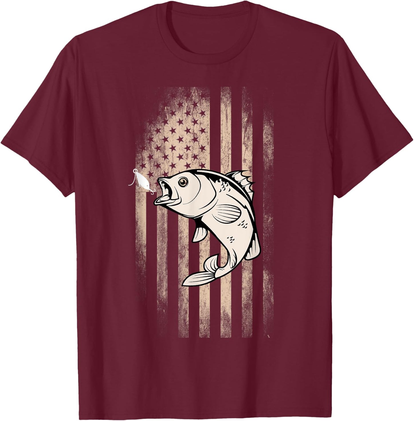 American Flag Fishing Patriotic T-Shirt - T-Shirt | Maroon