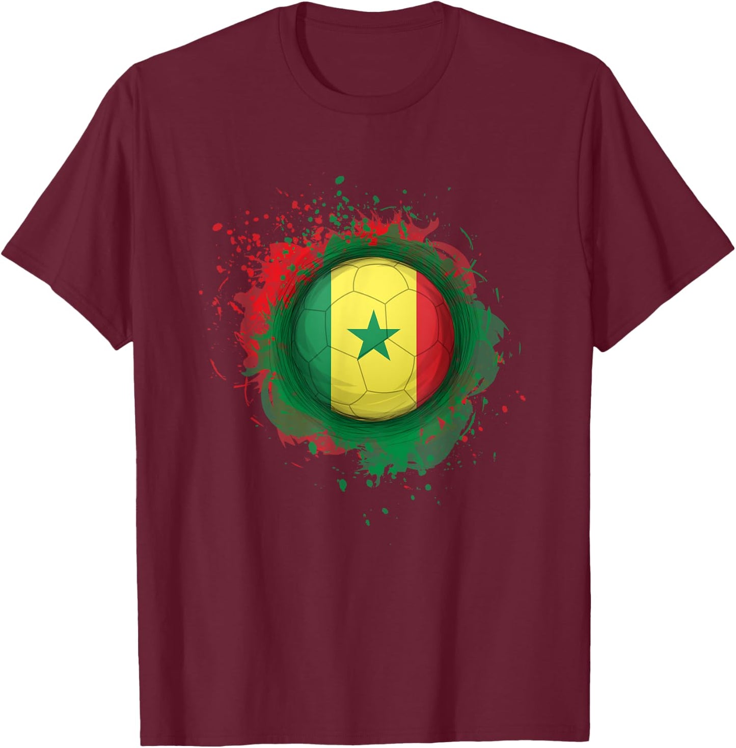 Proud Heritage Senegal Flag Soccer Ball T-Shirt - T-Shirt | Maroon