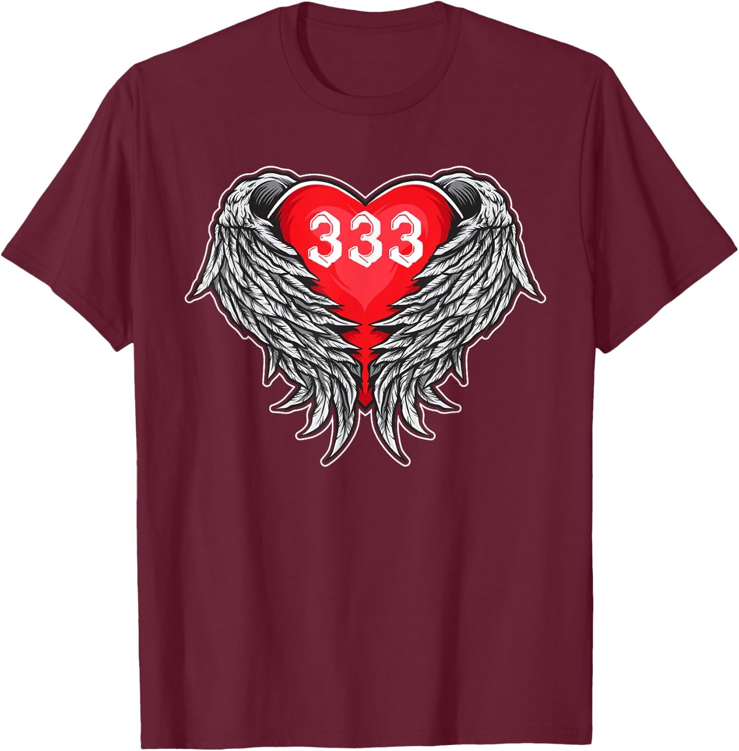 Angel Number 333 With Heart And Wings Of Angel T-Shirt - T-Shirt | Maroon