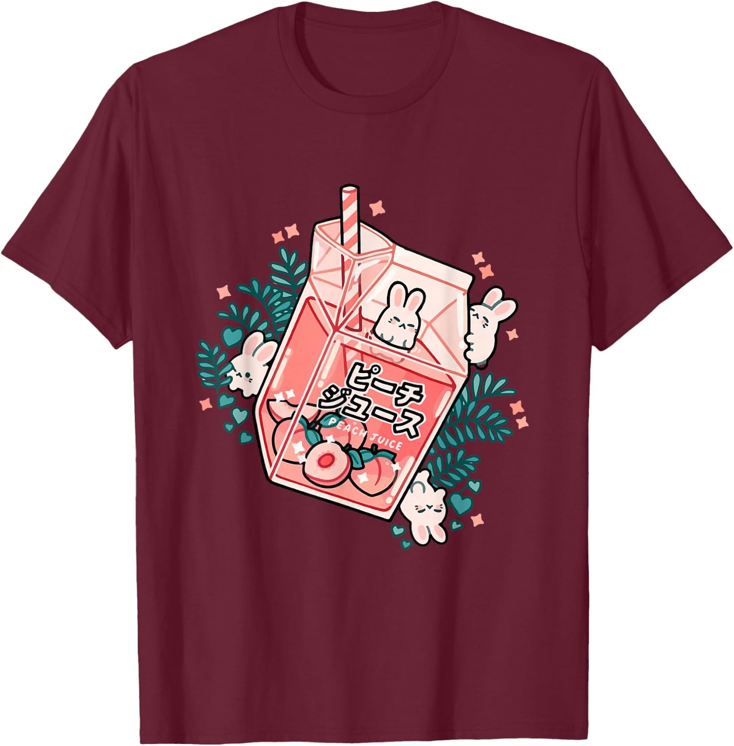 90s Japanese Kawaii Peach Milk Juice Aesthetic T-Shirt - T-Shirt | Maroon
