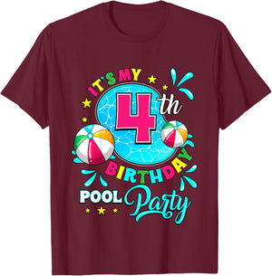 It's My 4th Birthday Pool Party 4 Years Old T-Shirt - T-Shirt | Maroon
