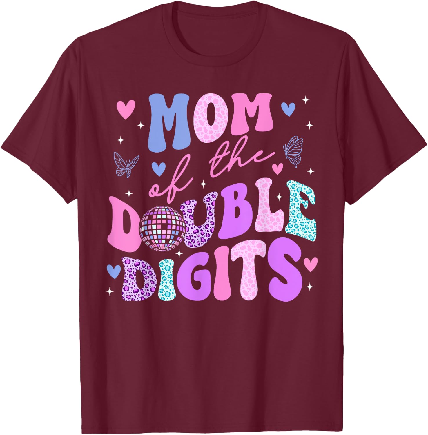 Mom Of The Double Digits Daughter Groovy Mama Retro Theme T-Shirt - T-Shirt | Maroon