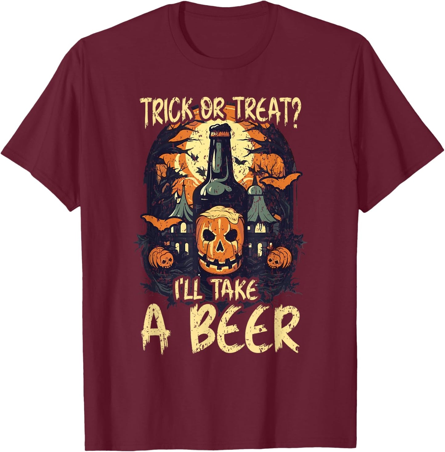 Halloween Beer Drinker Trick Or Treat Spooky Alcoholic T-Shirt - T-Shirt | Maroon