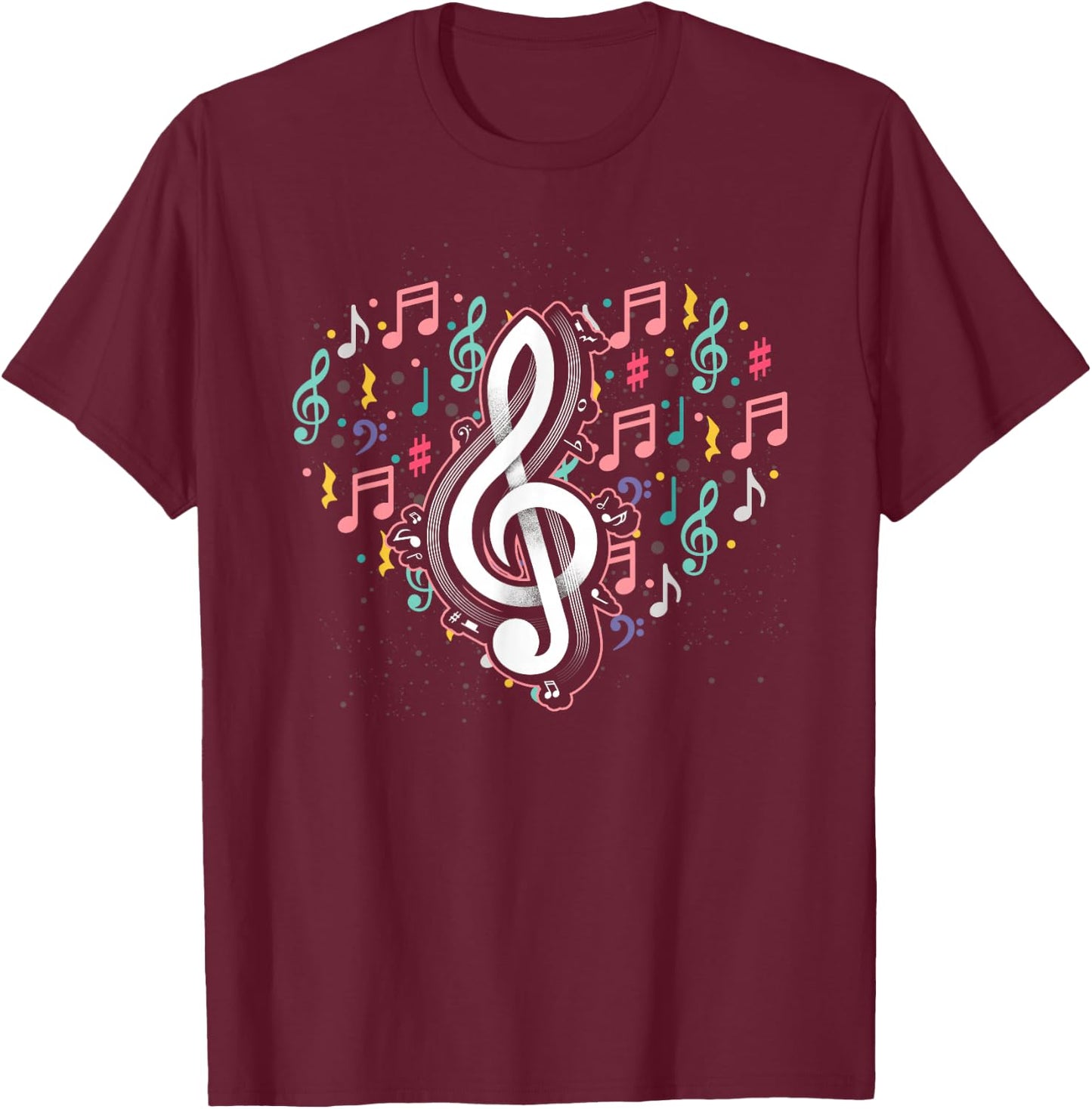 Music Lover Treble Clef Heart Music Notes Musician Music T-Shirt - T-Shirt | Maroon