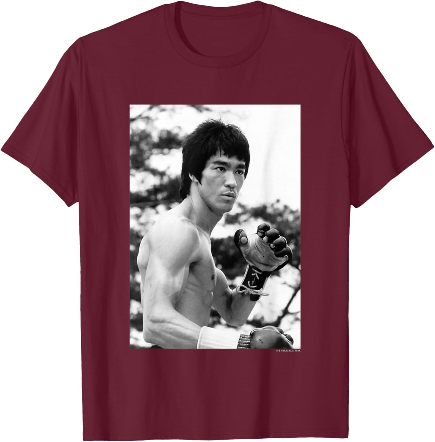 Bruce Lee On Guard Black & White Vintage Poster T-Shirt - T-Shirt | Maroon