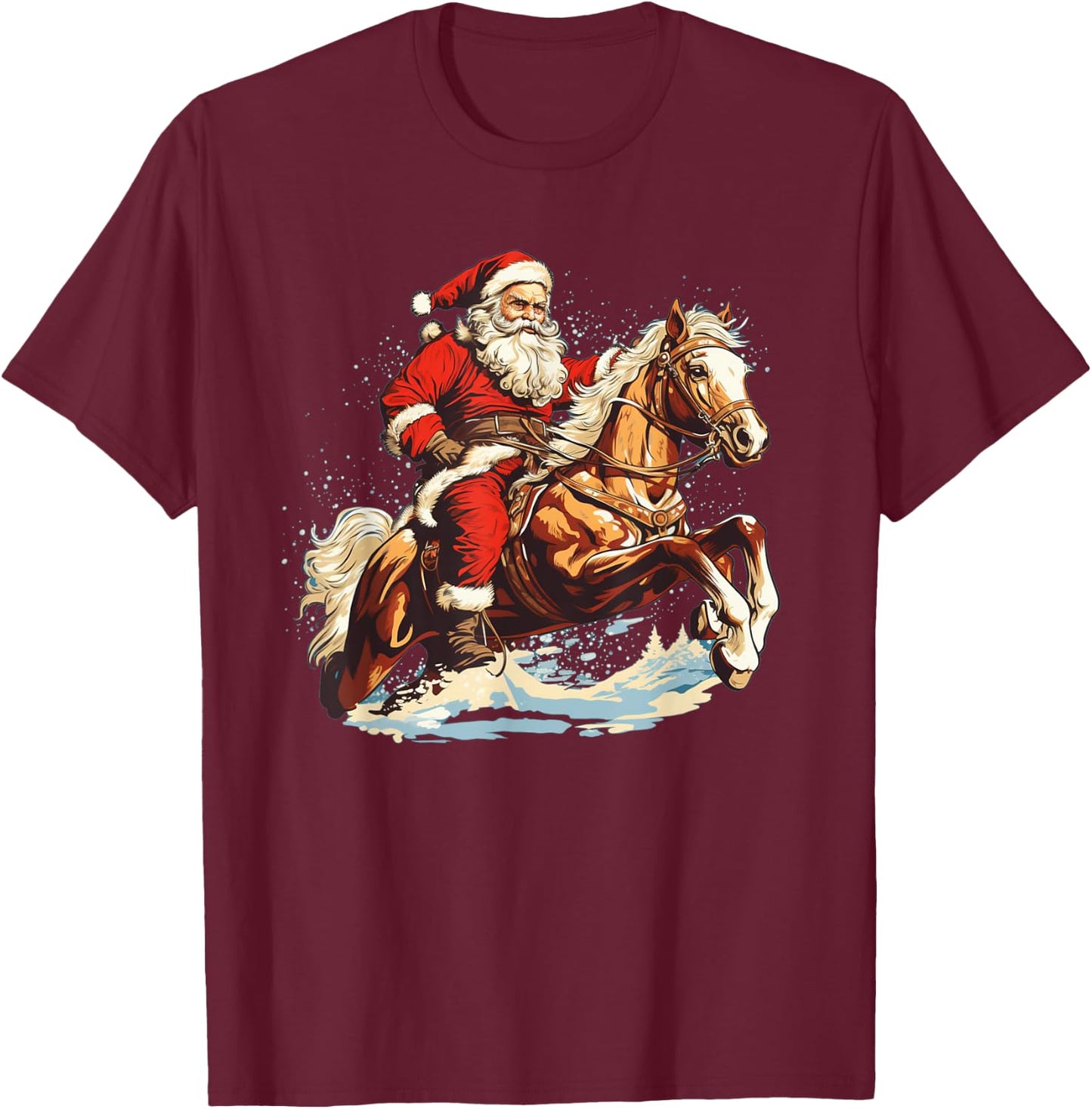 Funny Riding Santa on Horse for Christmas Eve T-Shirt - T-Shirt | Maroon