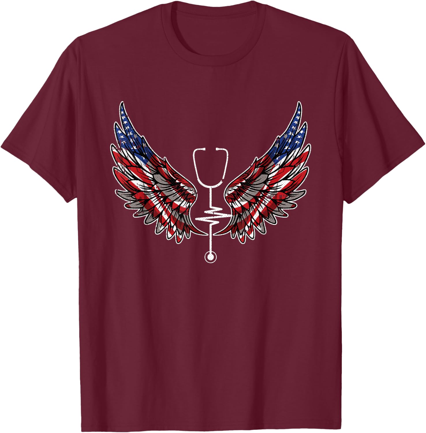 Nurse American Flag 4th Of July Wings Patriotic RN Nursing T-Shirt - T-Shirt | Maroon