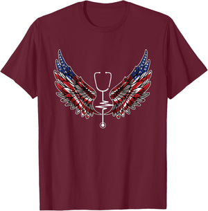 Nurse American Flag 4th Of July Wings Patriotic RN Nursing T-Shirt - T-Shirt | Maroon