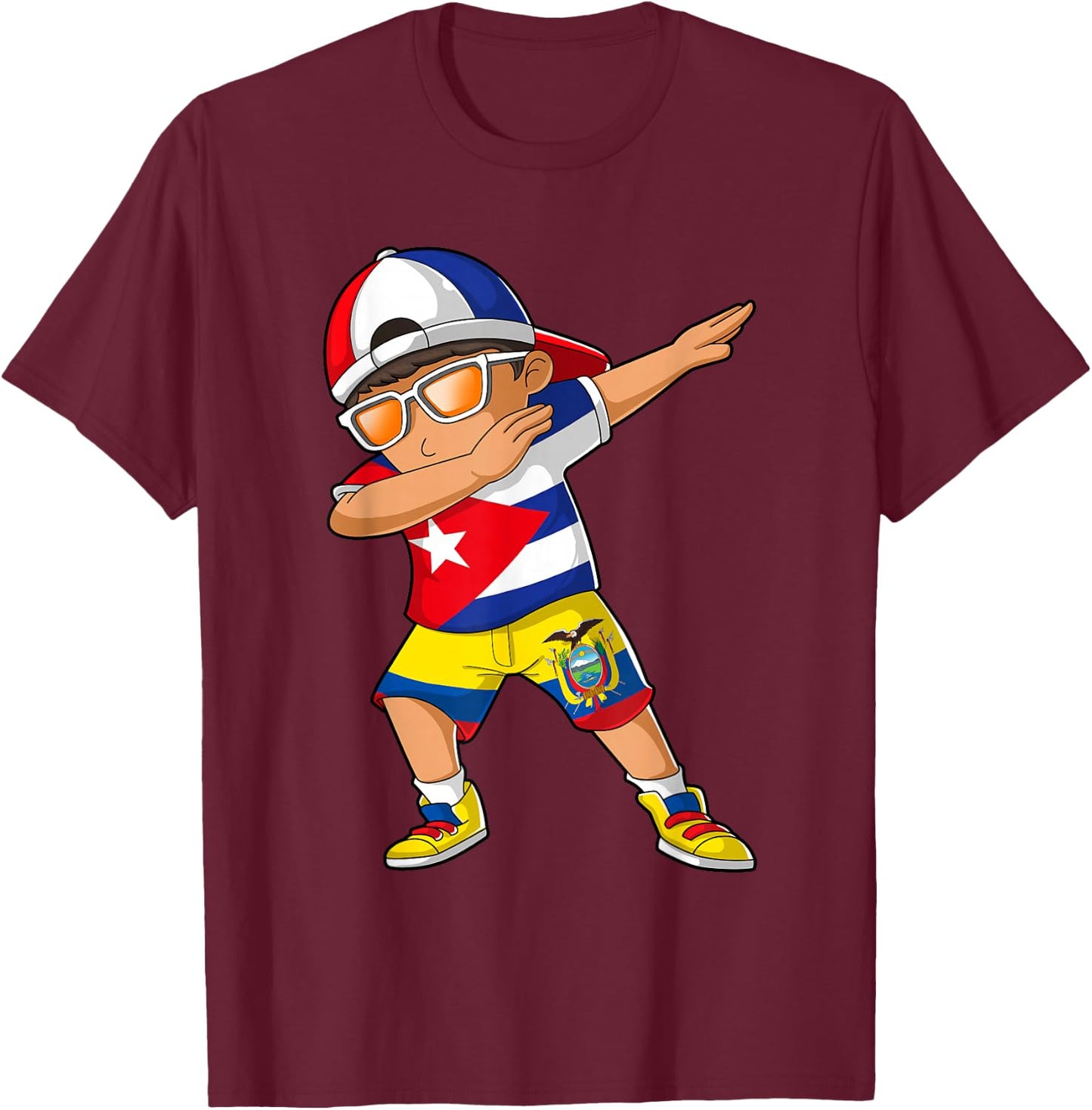 Half Cuban Half Ecuadorian Boy Kid Cuba Ecuador Flag T-Shirt - T-Shirt | Maroon