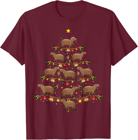 Capybara Christmas Tree Gift Funny Christmas Capybara T-Shirt - T-Shirt | Maroon