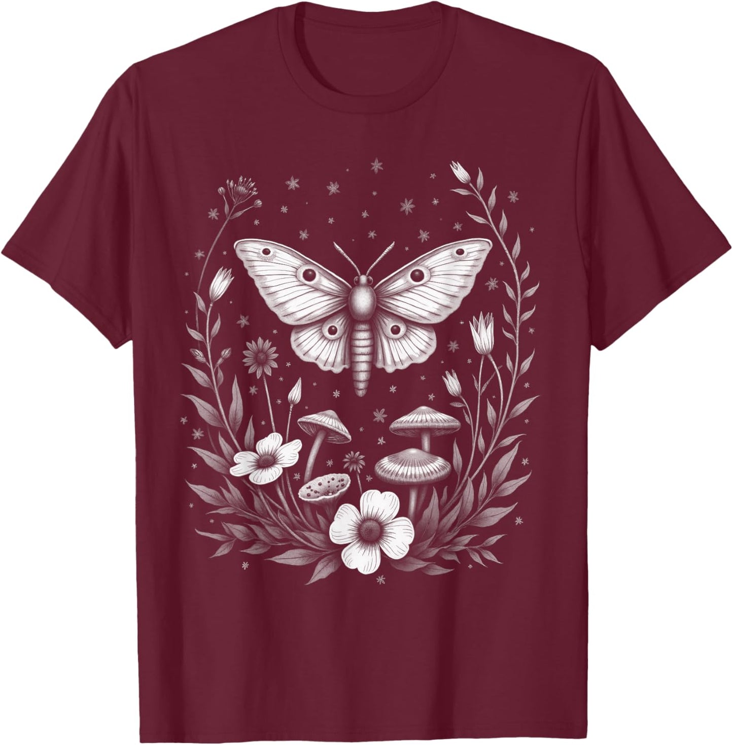 Fairycore Floral Moth Aesthetic Women Girls T-Shirt - T-Shirt | Maroon