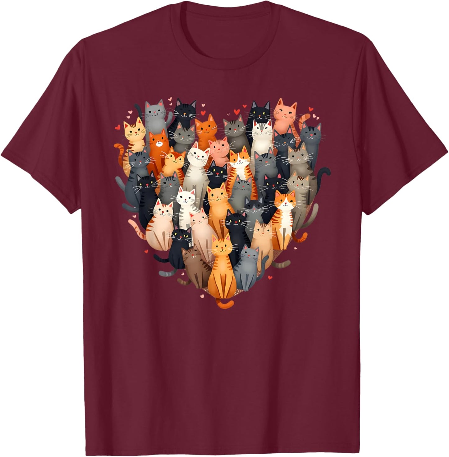 Cat Heart Shape Cats Feline Affection T-Shirt - T-Shirt | Maroon