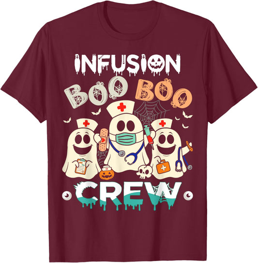 Boo Infusion Crew Ghost Women Halloween Nurse Costume T-Shirt - T-Shirt | Maroon