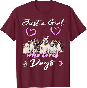 Just a girl who loves Dogs Funny Puppy Cartoon Dog T-Shirt - T-Shirt | Maroon