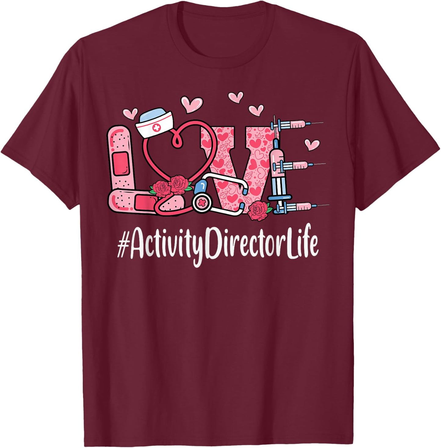 Activity Director Love Valentines Day Cute Women Heart T-Shirt - T-Shirt | Maroon