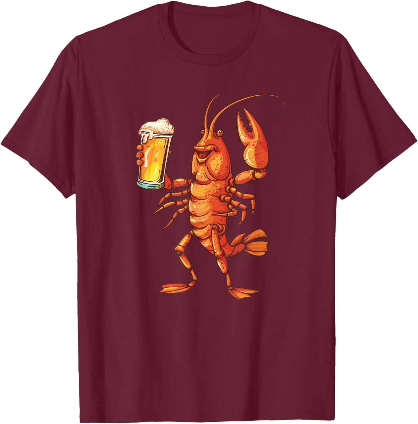 Crawfish Drinking Beer Lover Cajun Food Crawfish And Beer T-Shirt - T-Shirt | Maroon
