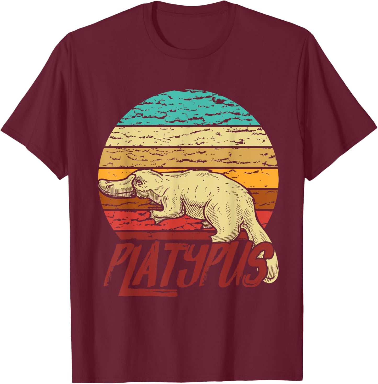 Duck Billed Men Boys Kids Australia Sunset Platypus T-Shirt - T-Shirt | Maroon