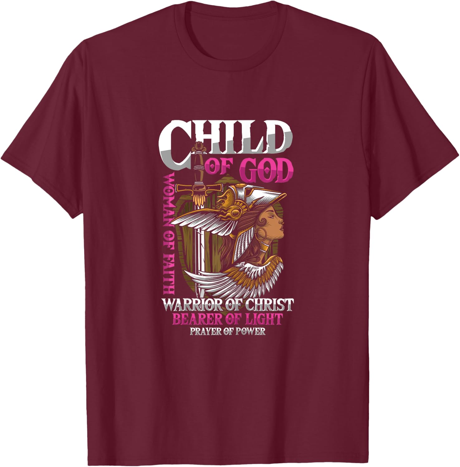 Girl Warrior God Faith Christ Prayer Sword Gift T-Shirt - T-Shirt | Maroon