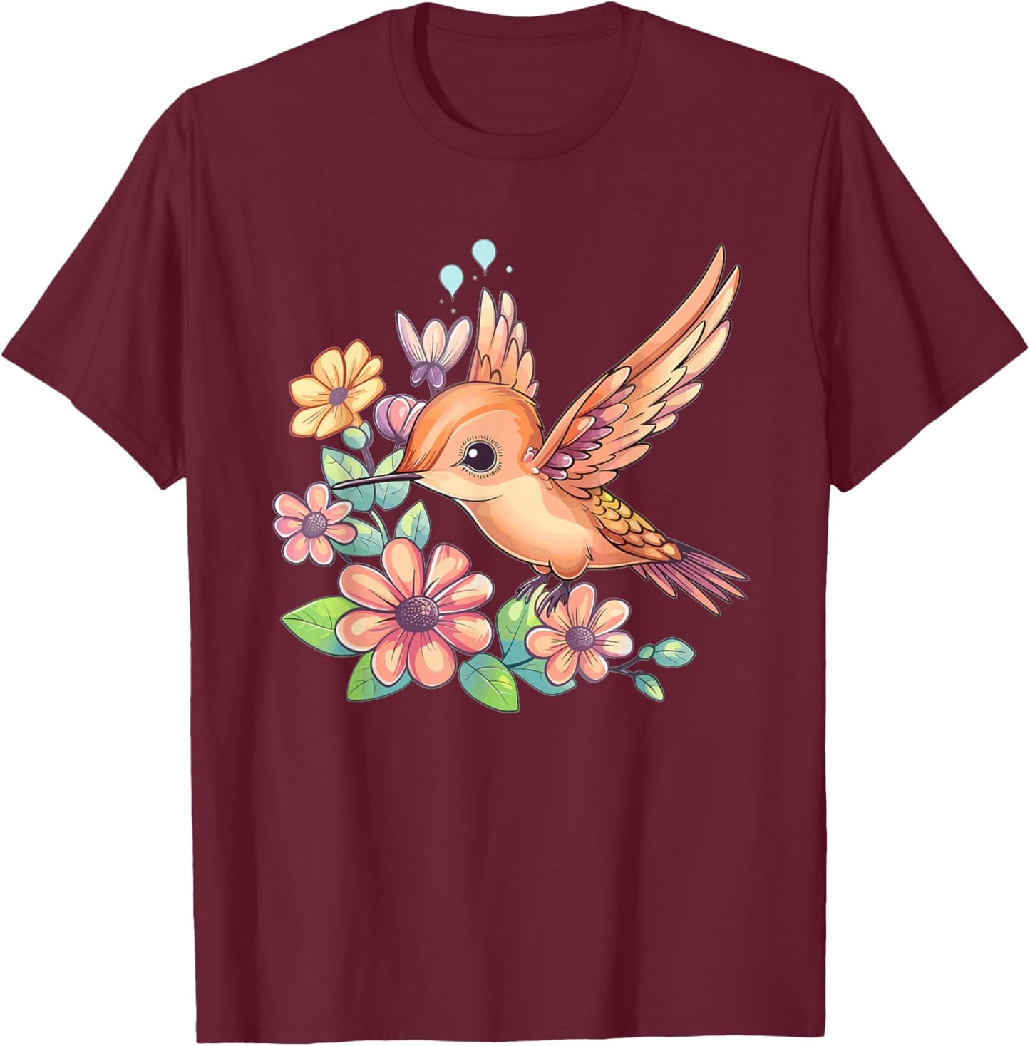 Cute Flower Hummingbird T-Shirt - T-Shirt | Maroon