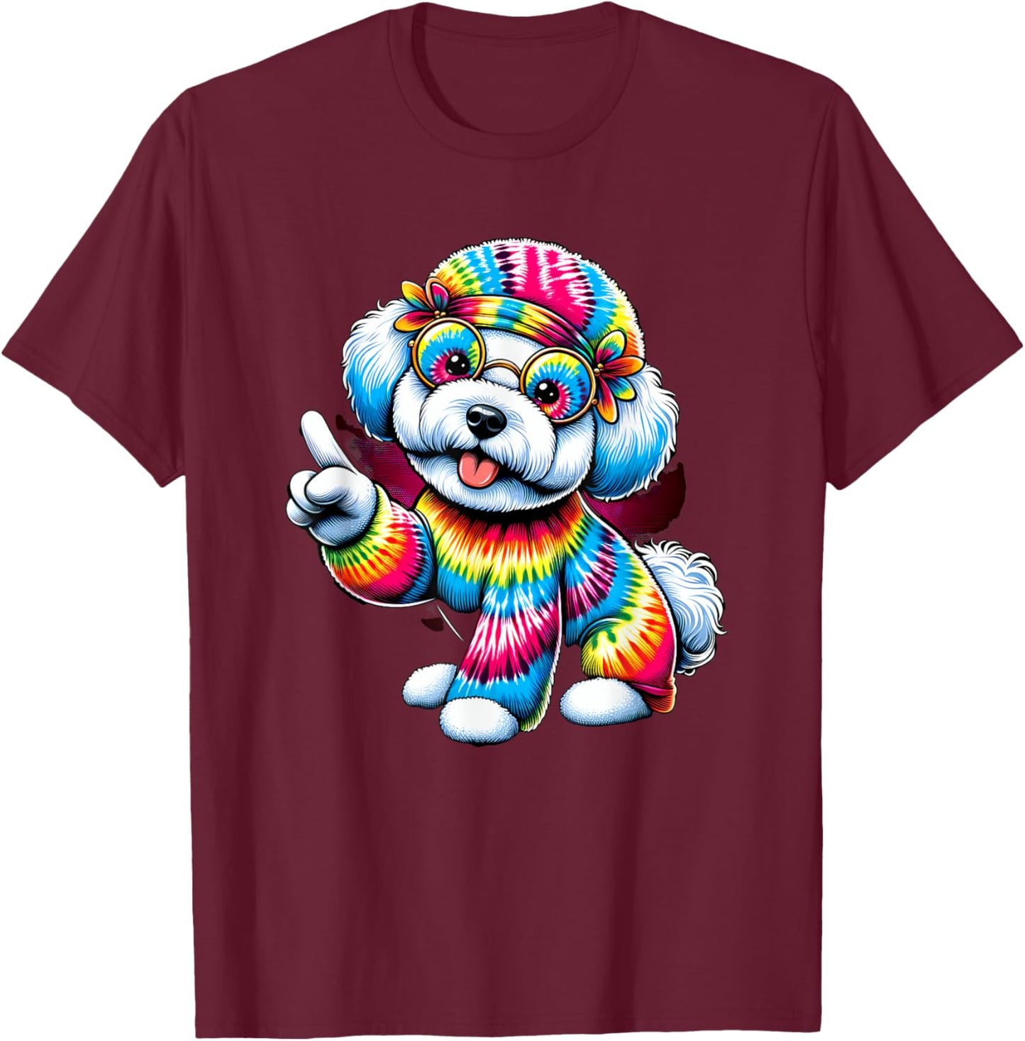 Peace Sign Tie Dye Bichon Frise Dog Men Women Kids T-Shirt - T-Shirt | Maroon