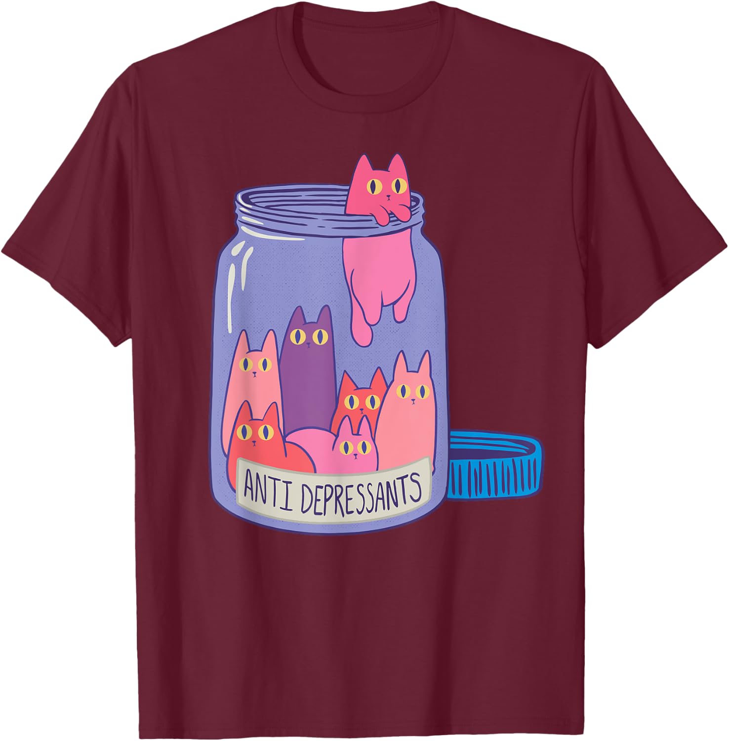 Antidepressant Cat Retro Antidepressants Cats Funny Gift Men Women T-Shirt - T-Shirt | Maroon