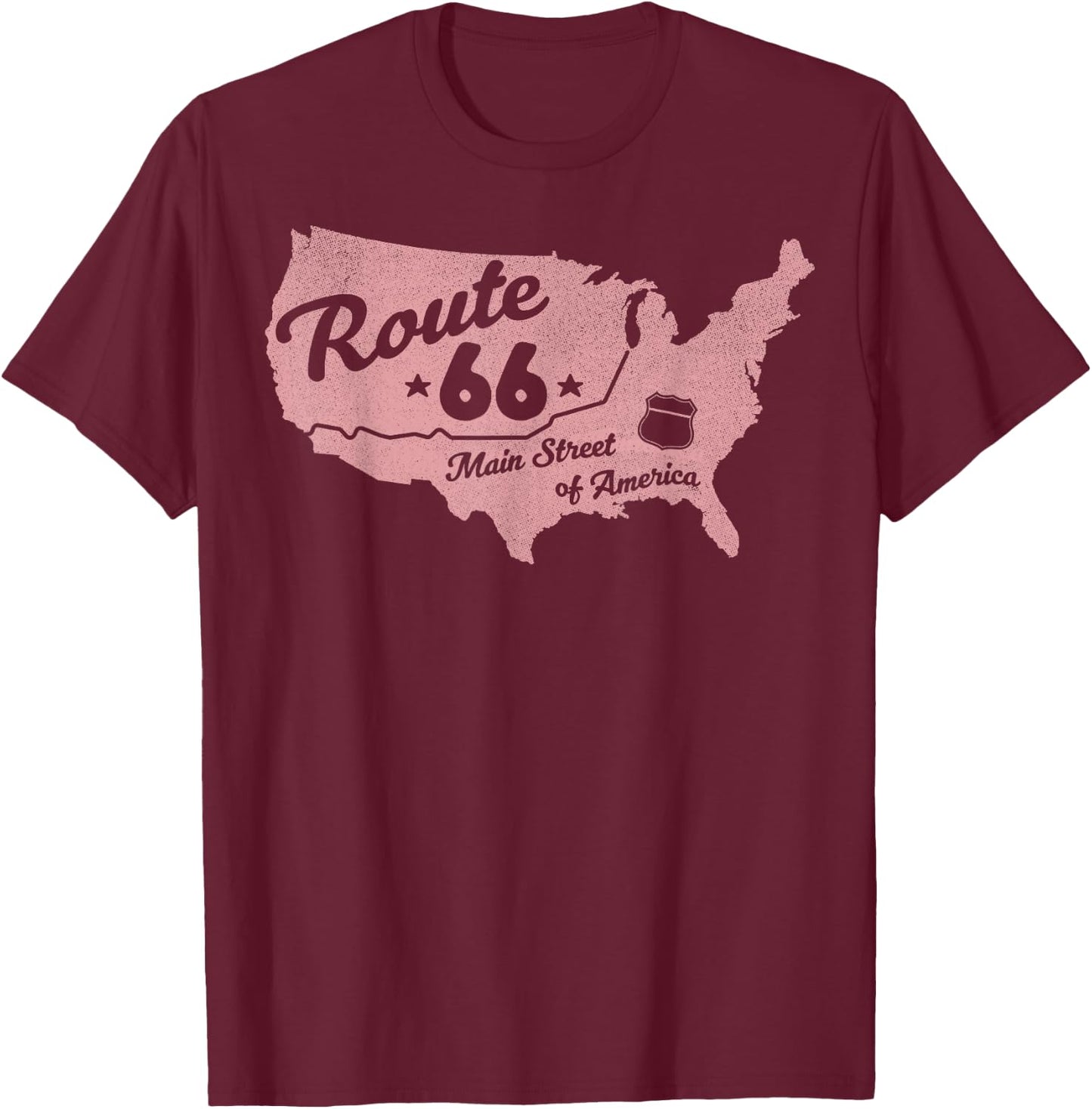 USA Apparel Route 66 Main Street of America T-Shirt - T-Shirt | Maroon