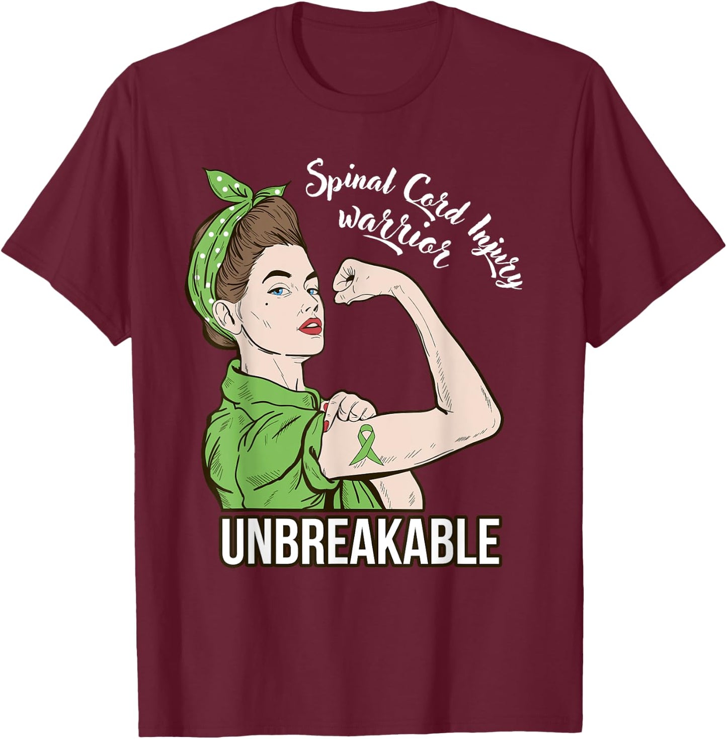 Spinal Cord Injury Awareness Warrior Unbreakable Her Support T-Shirt - T-Shirt | Maroon