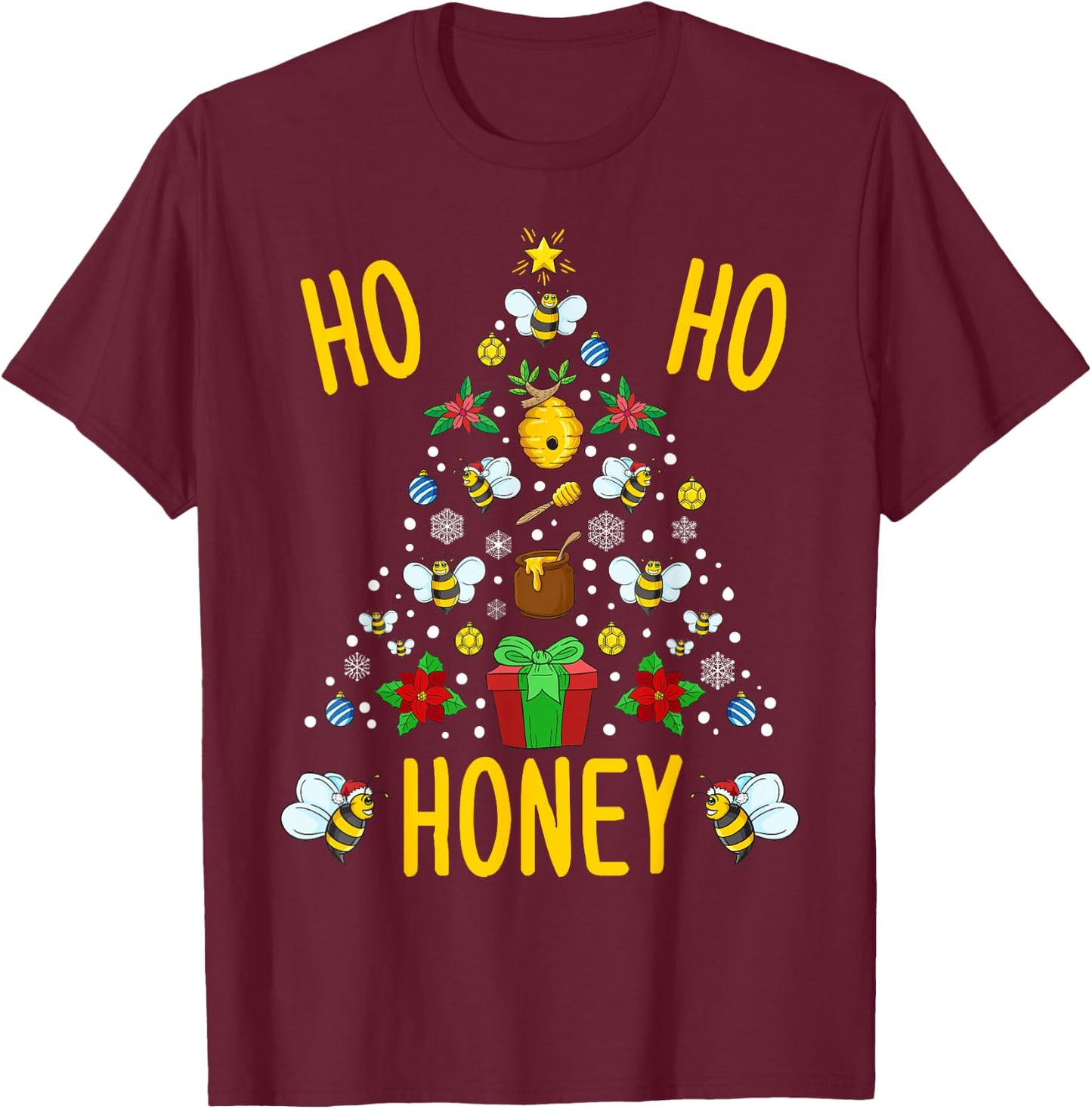 Ho Ho Honey Bees Beekeeping Christmas Beekeeper Gift T-Shirt - T-Shirt | Maroon