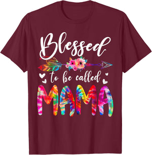 Blessed To Be Called Mom & Mama Floral Tie Dye Mother's Day T-Shirt - T-Shirt | Maroon