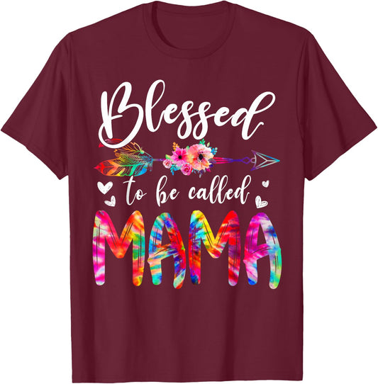 Blessed To Be Called Mom & Mama Floral Tie Dye Mother's Day T-Shirt - T-Shirt | Maroon