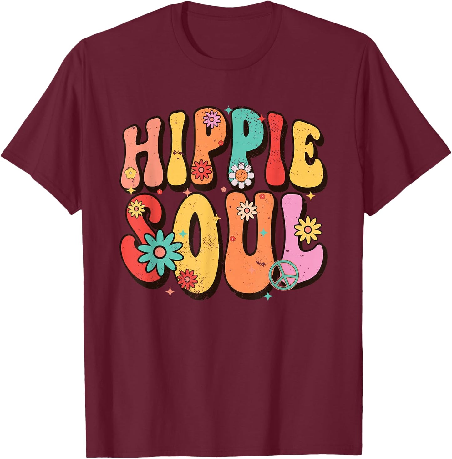 Hippie Soul Groovy Flowers Vintage Hippies Hippie T-Shirt - T-Shirt | Maroon