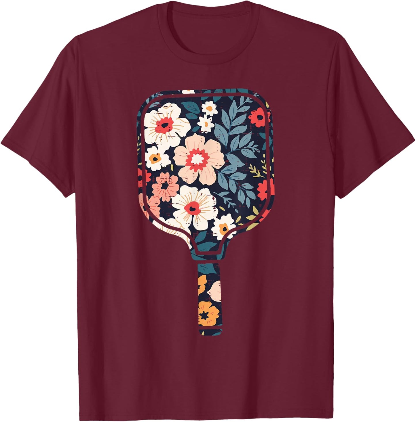 Pickle Ball Paddle Flowers Pickleball Racket Women Girls Kid T-Shirt - T-Shirt | Maroon