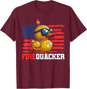 Firequacker Duck 4th of July Patriotic Day USA Flag Funny T-Shirt - T-Shirt | Maroon