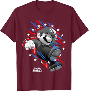 Super Mario Stars And Stripes Fast Mario Portrait T-Shirt - T-Shirt | Maroon
