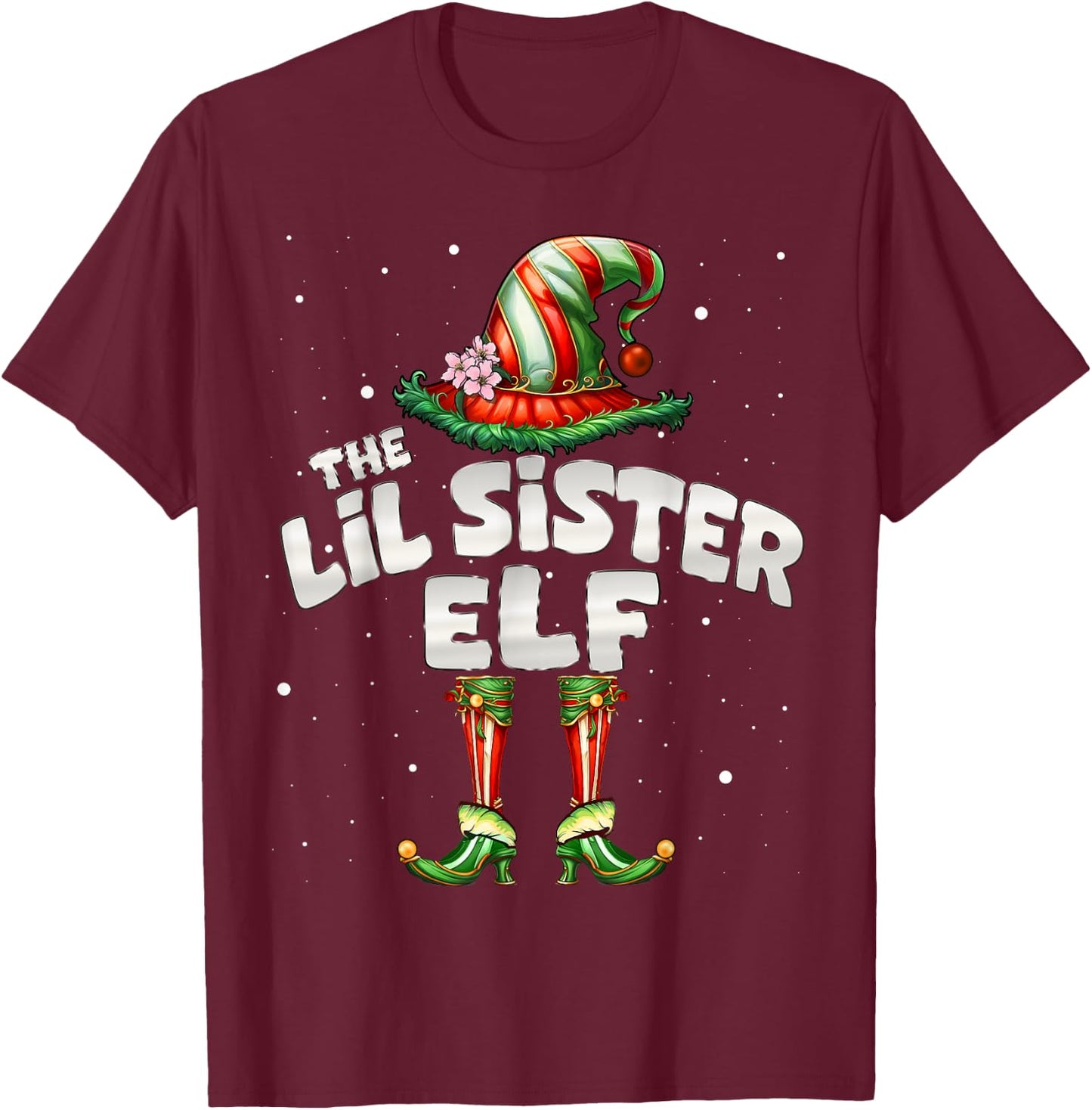 I'm The Lil Sister Elf Family Matching Group Christmas T-Shirt - T-Shirt | Maroon