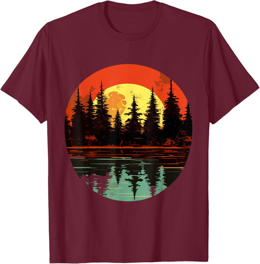 Trees Forest Reflection Wildlife Nature Animal Outdoor T-Shirt - T-Shirt | Maroon