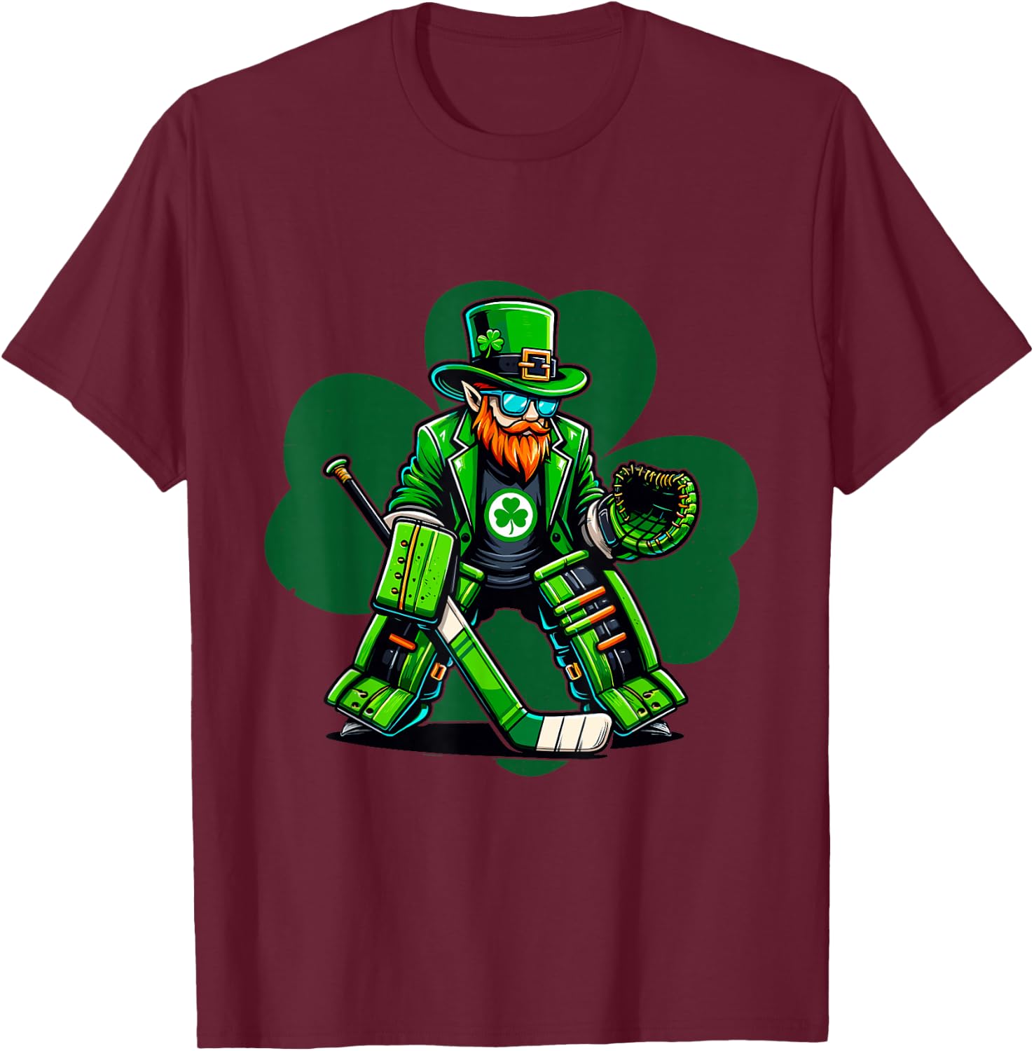 Hockey Goalie Saint Patrick's Day Irish Shamrock T-Shirt - T-Shirt | Maroon