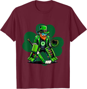Hockey Goalie Saint Patrick's Day Irish Shamrock T-Shirt - T-Shirt | Maroon