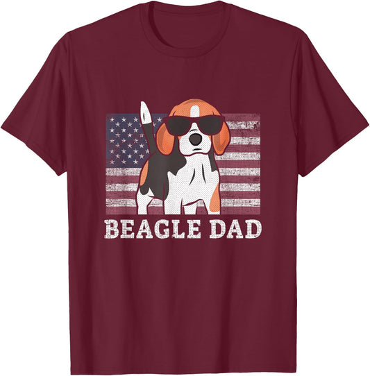 Beagle Dad American Flag 4th of July Patriotic Beagle Design T-Shirt - T-Shirt | Maroon