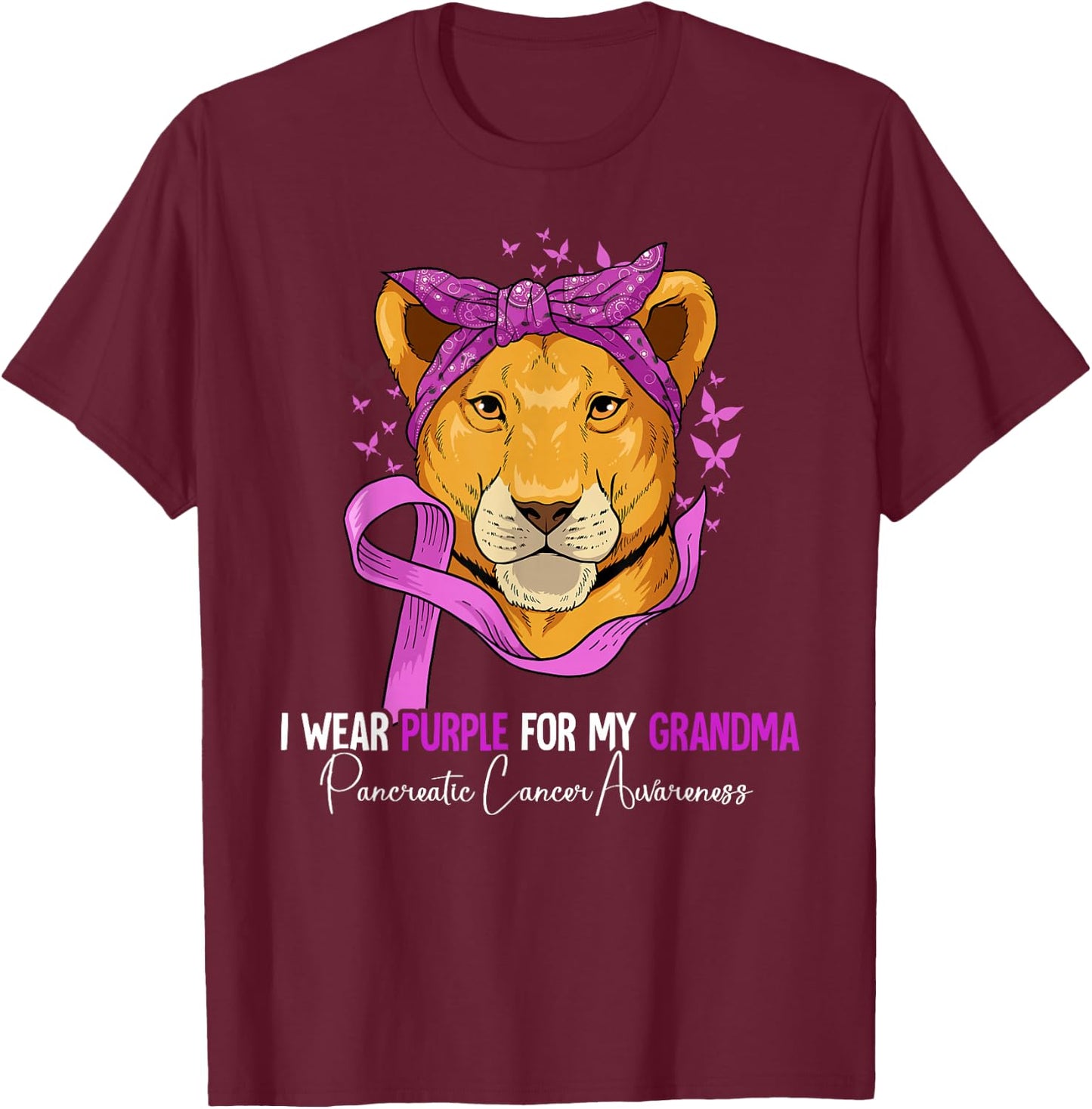 I Wear Purple For My Grandma Pancreatic Cancer Awareness T-Shirt - T-Shirt | Maroon