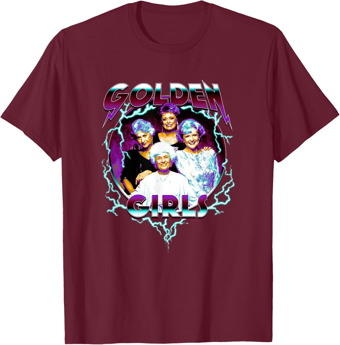 The Golden Girls Iconic 80s Metal Vibes Group Shot Portrait T-Shirt - T-Shirt | Maroon