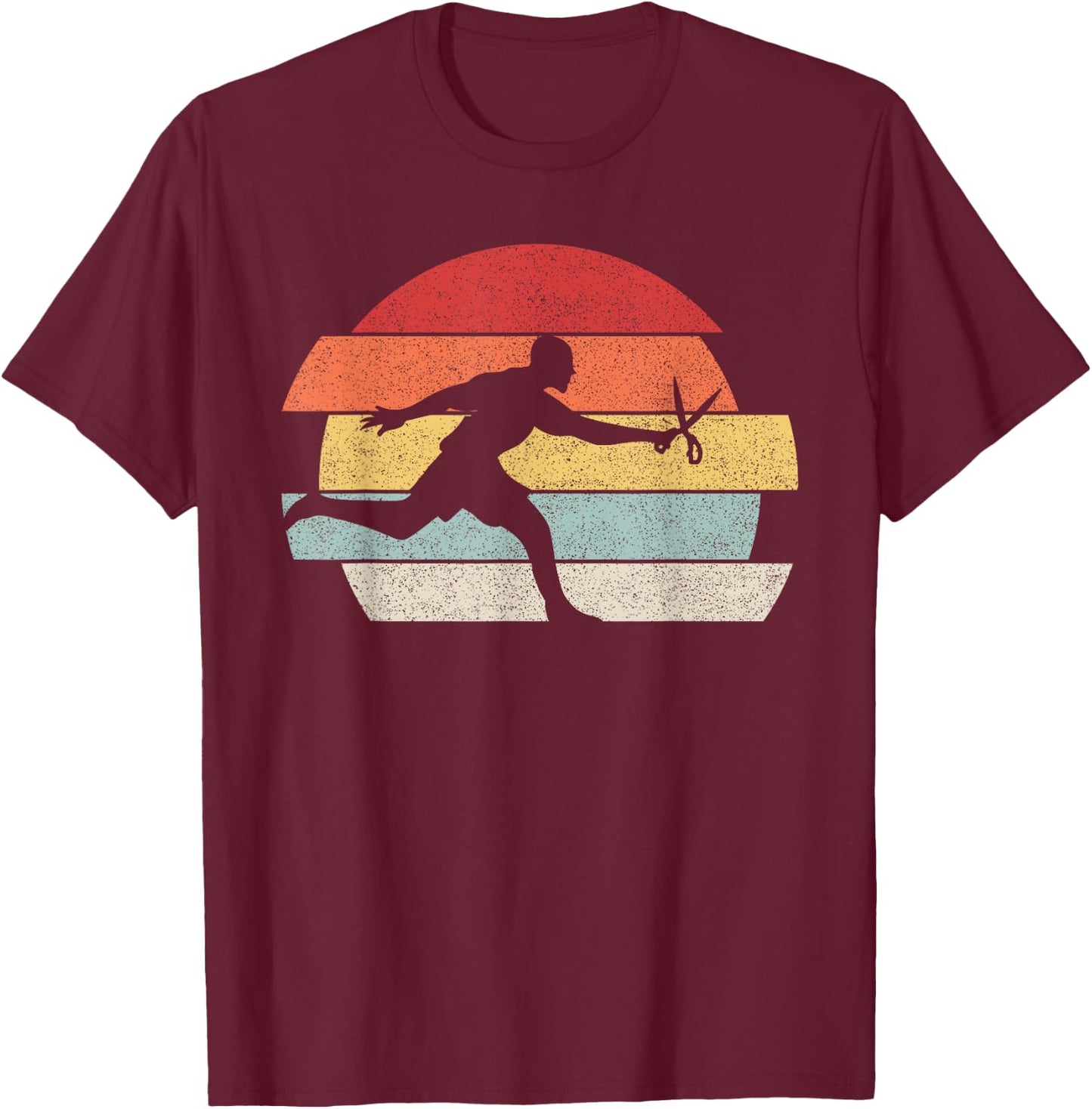 Vintage Retro Funny Running With Scissors T-Shirt - T-Shirt | Maroon