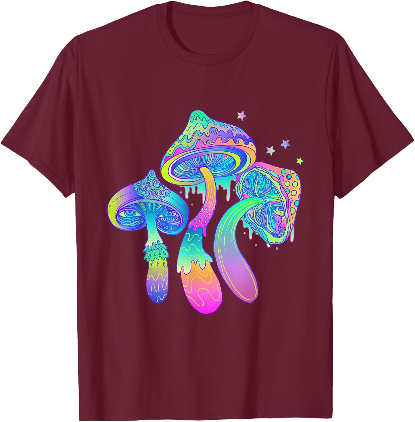 Psychedelic Mushroom Rainbow Mushroom Colourful Trippy Rave T-Shirt - T-Shirt | Maroon