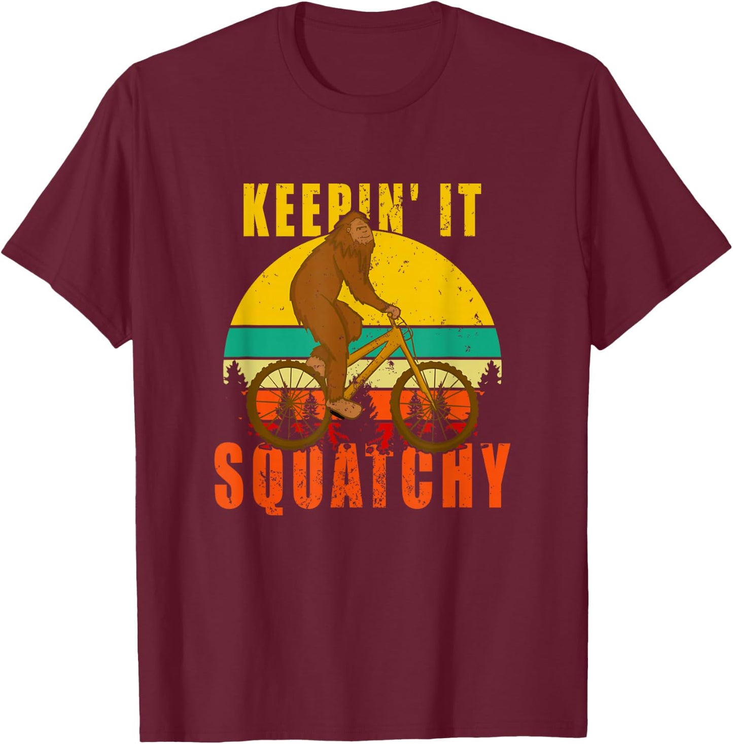 Keepin' It Squatchy Bigfoot Bike Riding T-Shirt - T-Shirt | Maroon