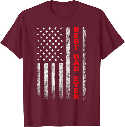 Vintage Best Dad Ever American Flag Proud Dad Father Gifts T-Shirt - T-Shirt | Maroon