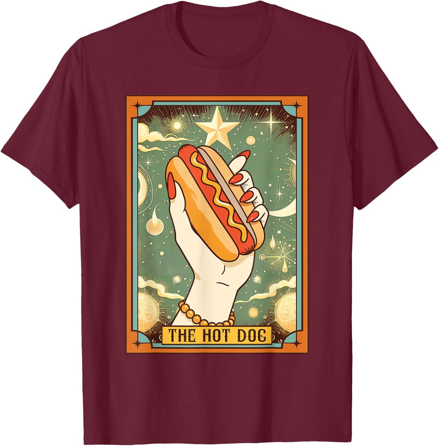 Hot Dog Bun Lover Foodie Food Lover The Hot Dog Tarot Card T-Shirt - T-Shirt | Maroon
