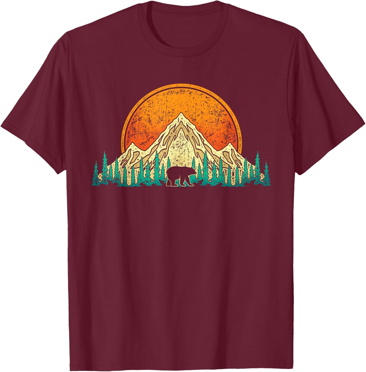 Hiking Mountains Nature Trees Outdoor Hiker Wildlife Forest T-Shirt - T-Shirt | Maroon
