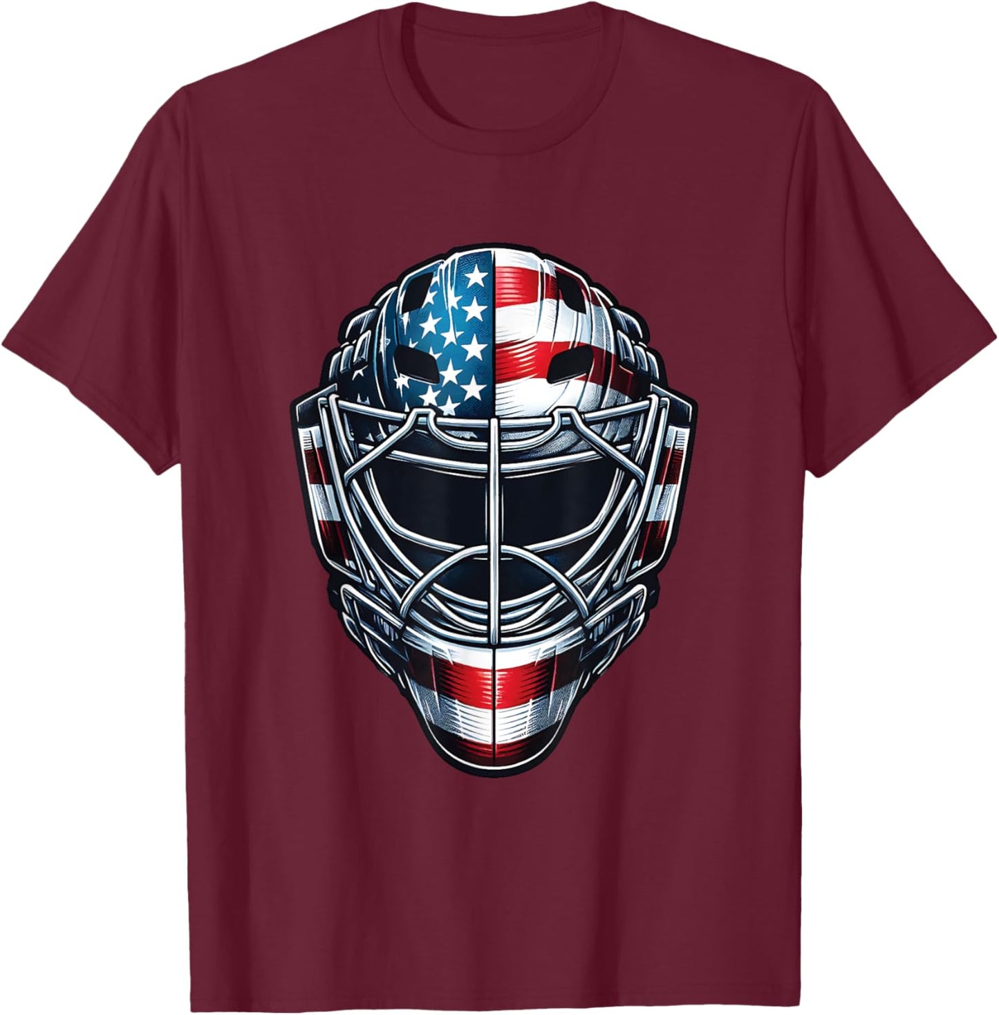 Hockey Goalie Mask 4th of July American Flag USA Fathers Day T-Shirt - T-Shirt | Maroon