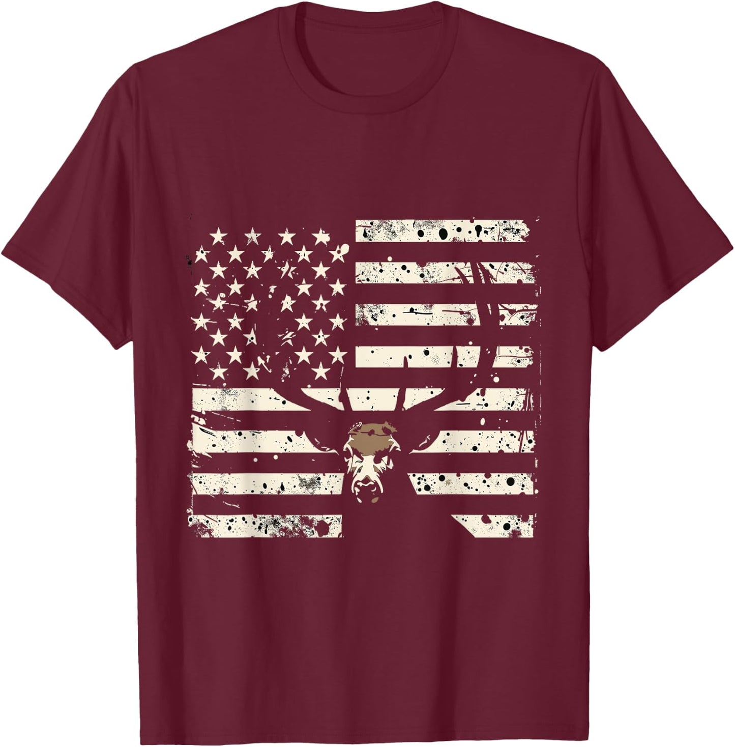 American Flag Camouflage Outdoor Antlers Deer Women Kids Men T-Shirt - T-Shirt | Maroon