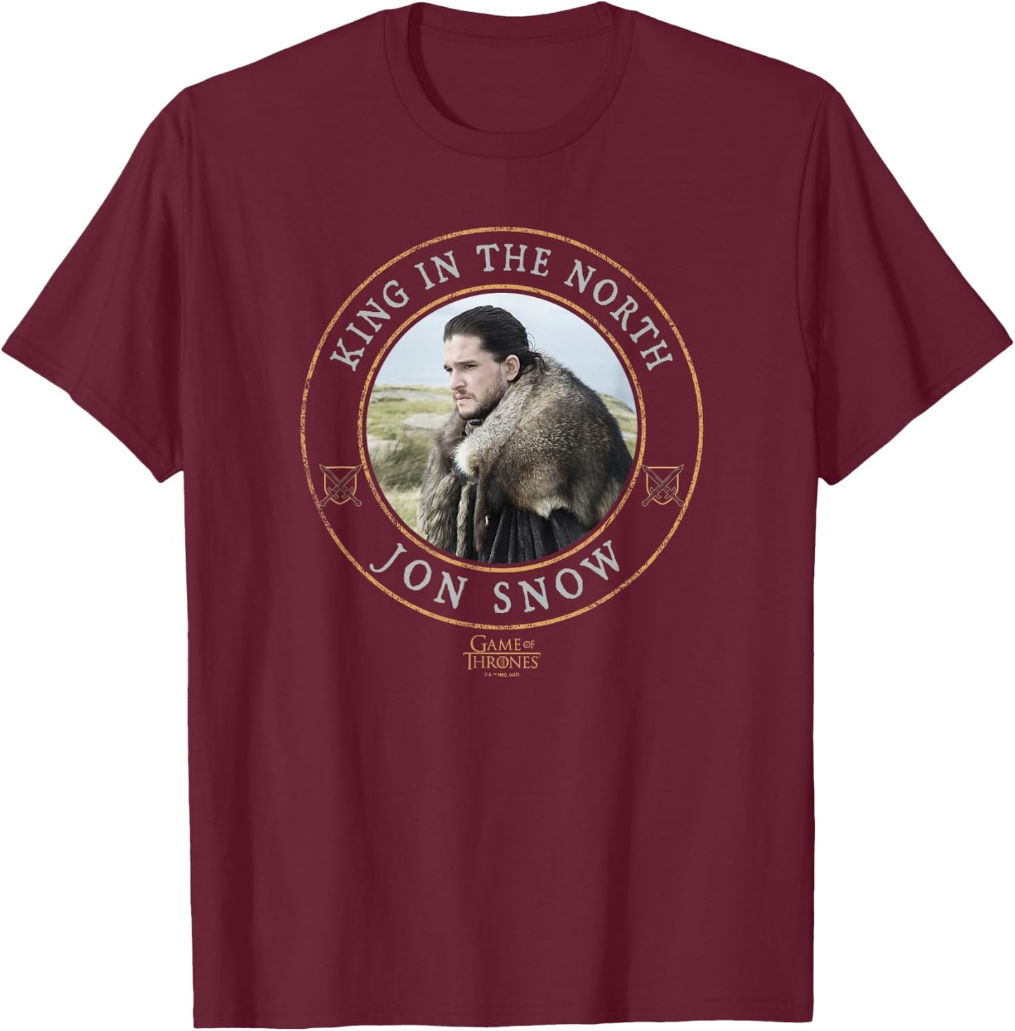 Game Of Thrones King In The North Jon Snow Circle Badge T-Shirt - T-Shirt | Maroon